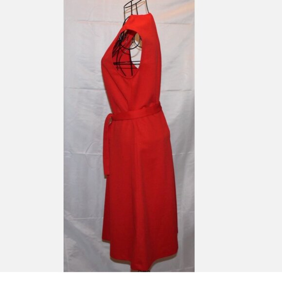Russ Togs Red Orange Sleeveless Belted Dress M Back Zip Polyester Vintage '70's - Picture 6 of 8